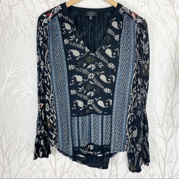 LUCKY BRAND Mixed Print Peasant Blouse Aztec Small - Picture 1 of 10